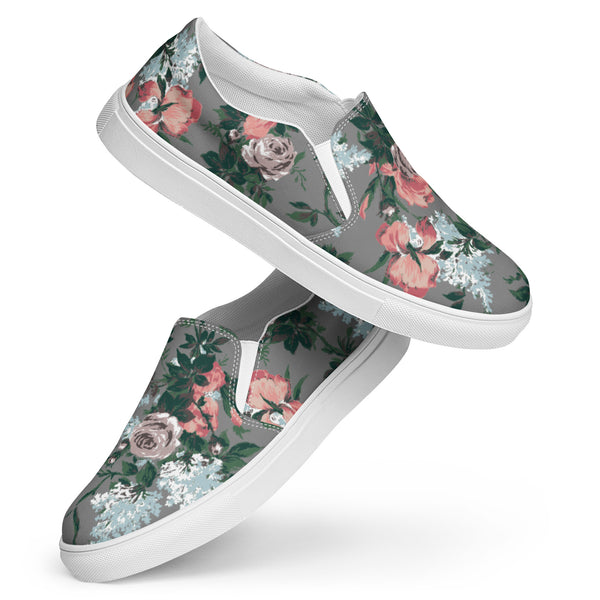pin up girl Women’s Canvas Slip-On Deck Shoe in J'Adore Paris Bella Roses Floral