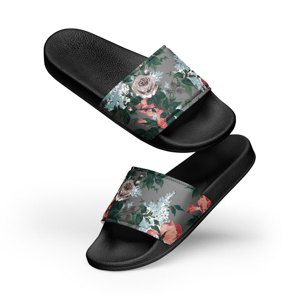 Pin Up Girl Women's Slides In Grey Bella Roses Floral