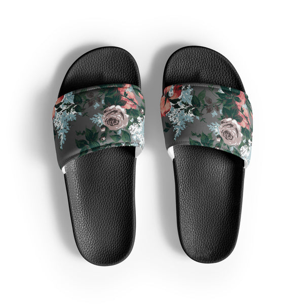 pin up girl Women's Slides in Grey Bella Roses Floral