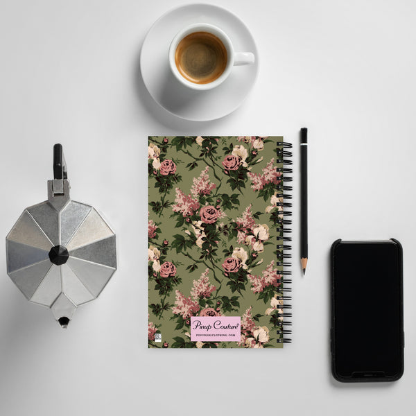 Pin Up Girl Wondering Rose Green Caledonia Bella Roses 8 X 5 Spiral Notebook | Pinup Couture