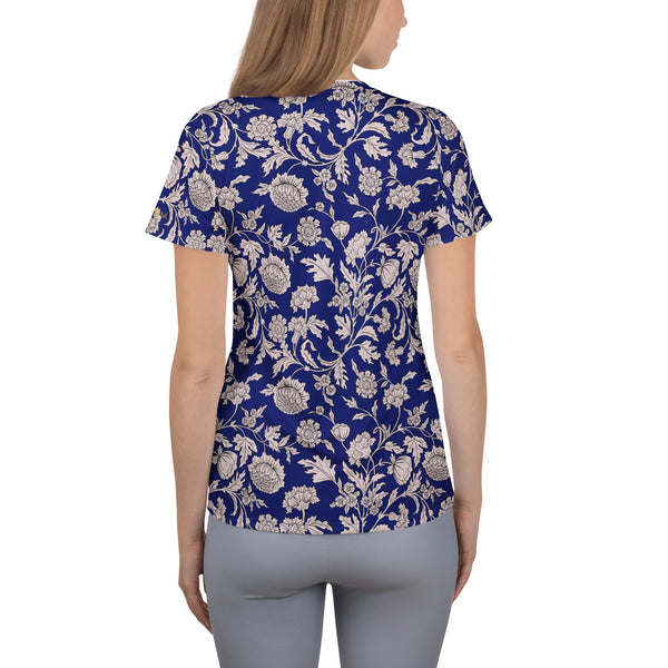 Pin Up Girl Work It Out Shirt In Blue Capri Floral Print | Pinup Couture