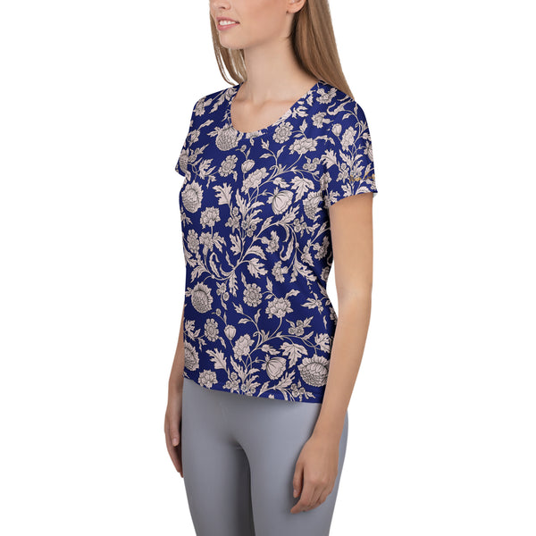 Pin Up Girl Work It Out Shirt In Blue Capri Floral Print | Pinup Couture