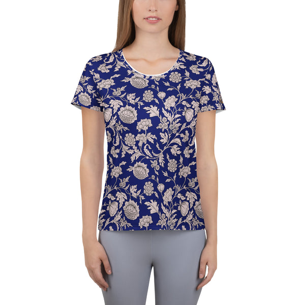 pin up girl Work It Out Shirt in Blue Capri Floral Print | Pinup Couture pin up girl Work It Out Shirt in Blue Capri Floral Print | Pinup Couture