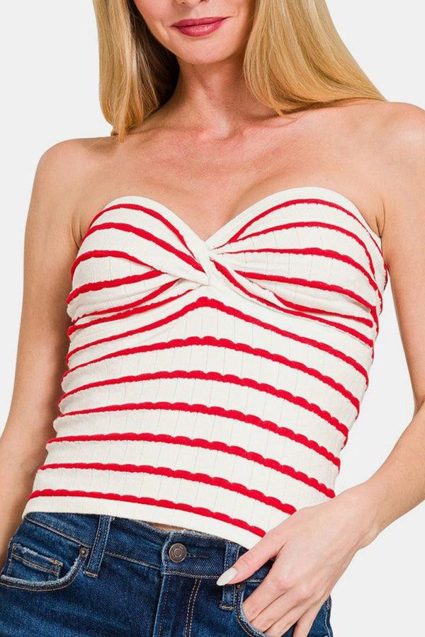 Pin Up Girl Zenana Twisted Sweetheart Neck Striped Tube Top | Poundton