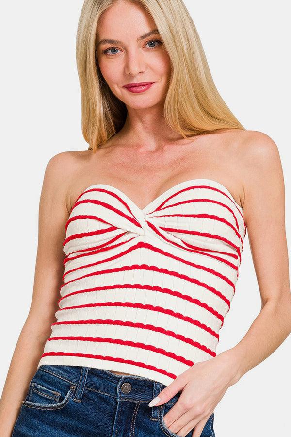 pin up girl Zenana Twisted Sweetheart Neck Striped Tube Top | Poundton