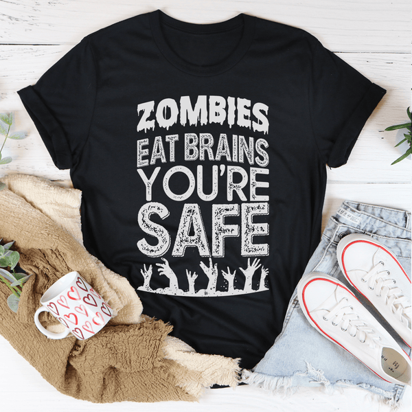 pin up girl Zombies Eat Brains You're Safe Ultra Soft T-Shirt in Black