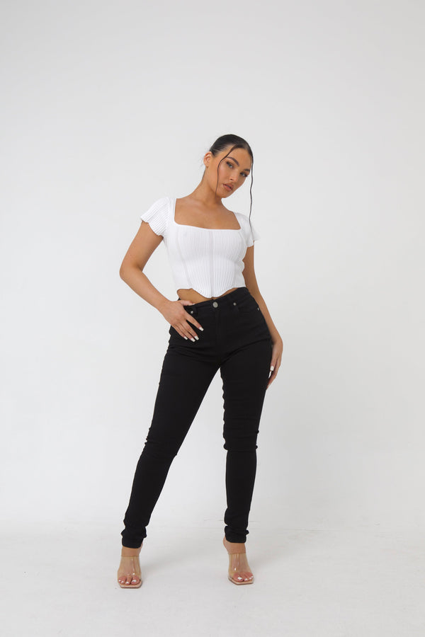 Pindydoll Bella Black Skinny Fit Stretch Sateen Jeans