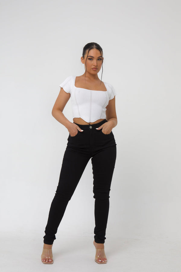 Pindydoll Bella Black Skinny Fit Stretch Sateen Jeans
