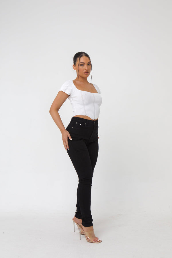 Pindydoll Bella Black Skinny Fit Stretch Sateen Jeans