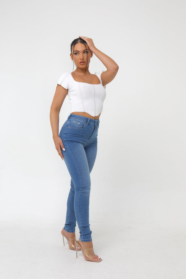 Pindydoll Bella Lt Blue Skinny Fit Stretch Sateen Jeans