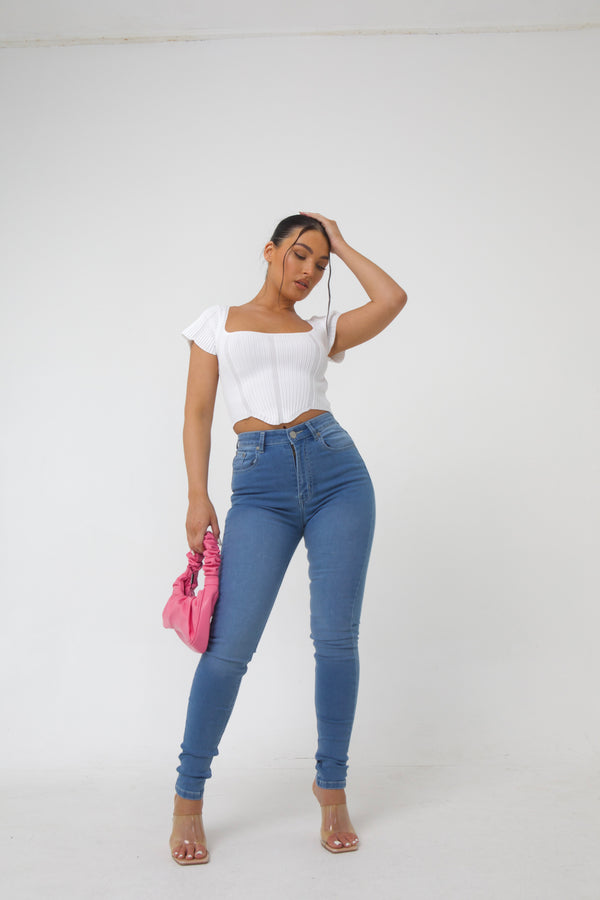 Pindydoll Bella Lt Blue Skinny Fit Stretch Sateen Jeans