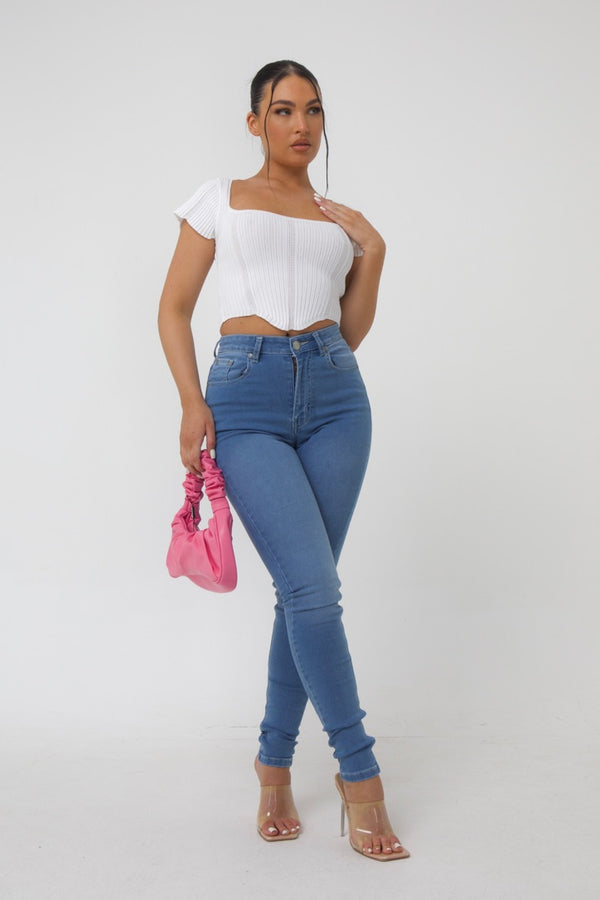 pindydoll Bella Lt Blue Skinny Fit Stretch Sateen Jeans