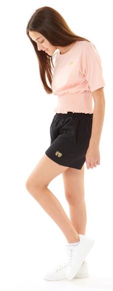 Pindydoll Catkin Lt Pink/Black Girls Tee & Fleece Short Set