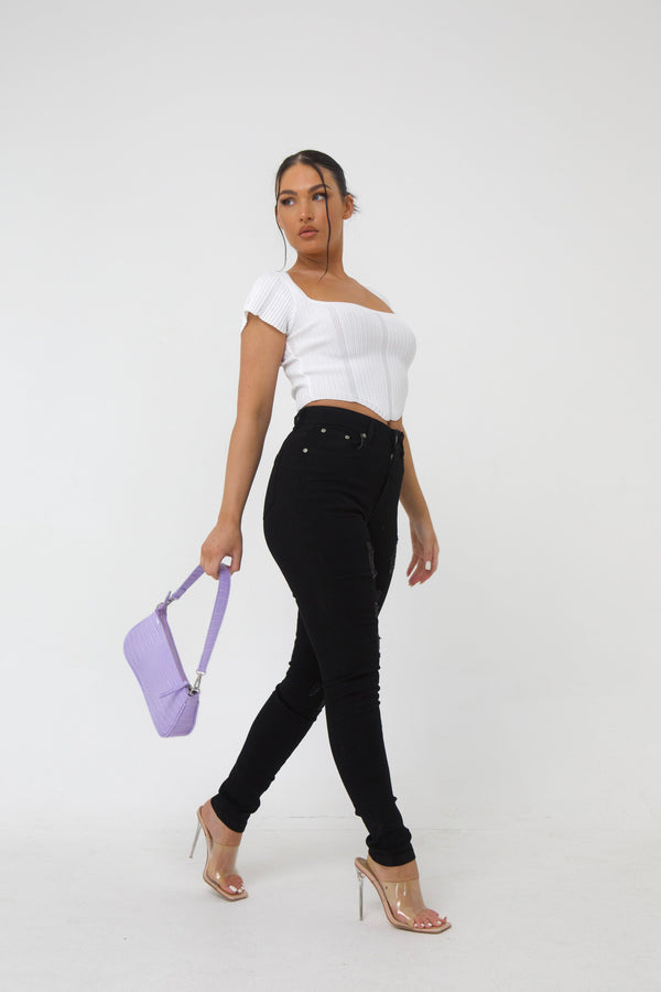 Pindydoll Dakota Black Skinny Fit Stretch Denim Ripped Jeans