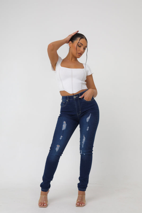 Pindydoll Dakota Darkwash Skinny Fit Stretch Denim Ripped Jeans