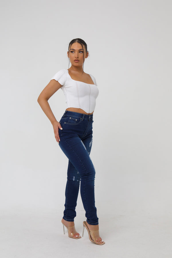 Pindydoll Dakota Darkwash Skinny Fit Stretch Denim Ripped Jeans