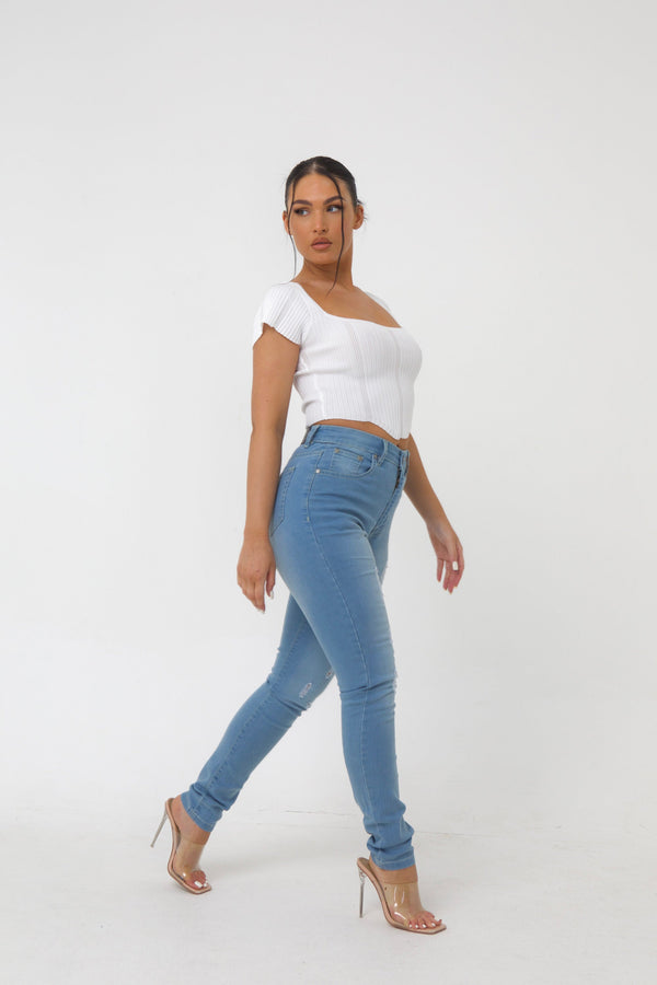 Pindydoll Dakota Lightwash Skinny Fit Stretch Denim Ripped Jeans