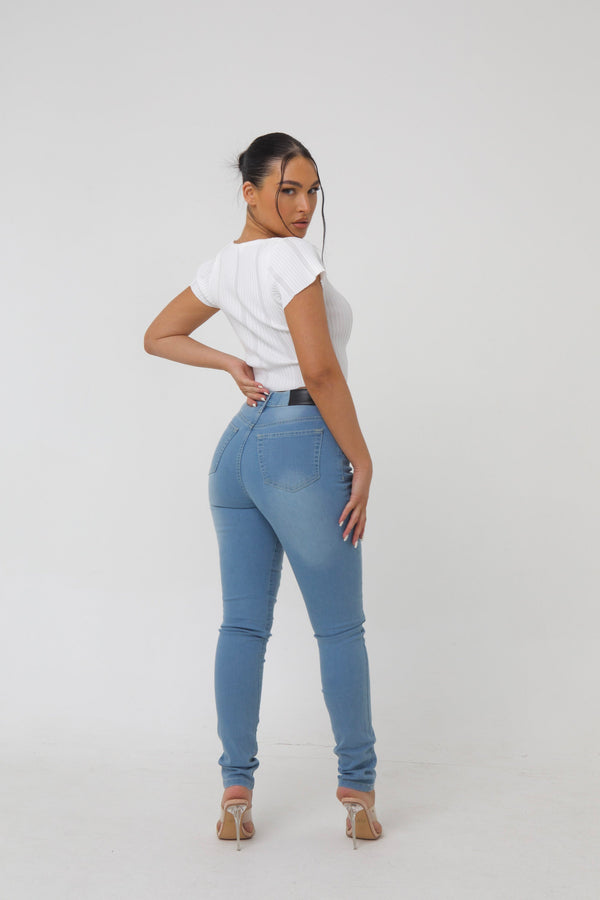 Pindydoll Dakota Lightwash Skinny Fit Stretch Denim Ripped Jeans