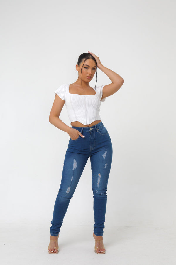 Pindydoll Dakota Midwash Skinny Fit Stretch Denim Ripped Jeans