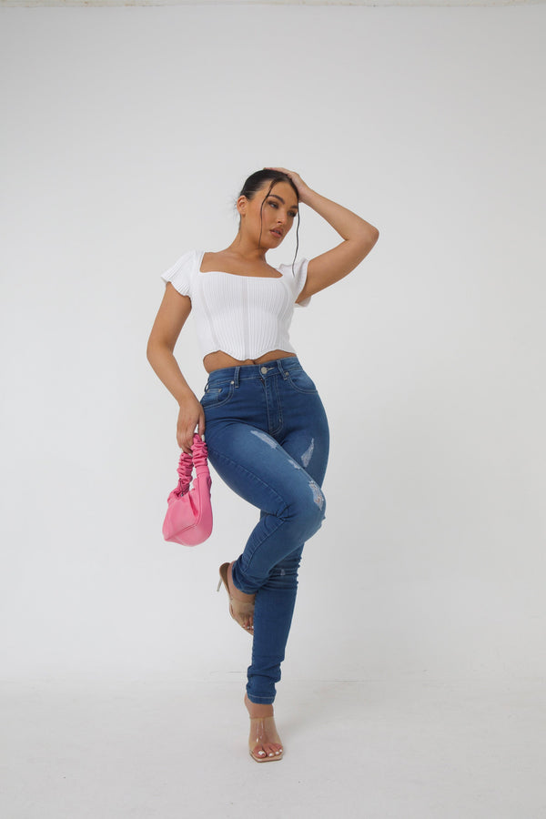 pindydoll Dakota Midwash Skinny Fit Stretch Denim Ripped Jeans