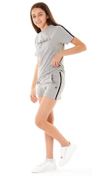 Pindydoll Dee Grey Girls Oversized Tee And Fleece Stripe Short Set