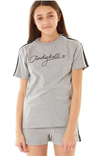 pindydoll Dee Grey Girls Oversized Tee and Fleece Stripe Short Set