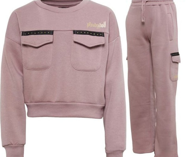 Pindydoll Hayward Girls Dusky Pink Sweat And Straight Leg Joggers Set Tracksuit