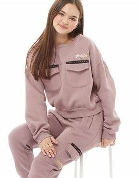 pindydoll Hayward Girls Dusky Pink Sweat and Straight Leg Joggers Set Tracksuit