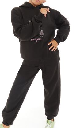 Pindydoll Joel Black Girls Diamante Oversized Hoody And Jogger Set
