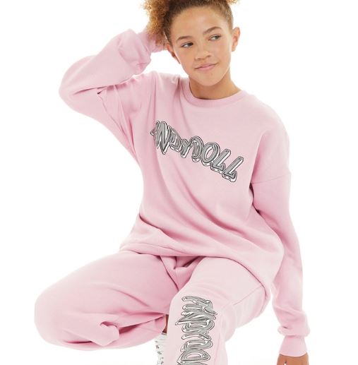 pindydoll Lottie Girls Lt Pink Sweat and Joggers Set Tracksuit
