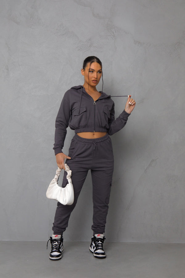 Pindydoll Lotus Excalibur Grey Hooded Cargo Tracksuit