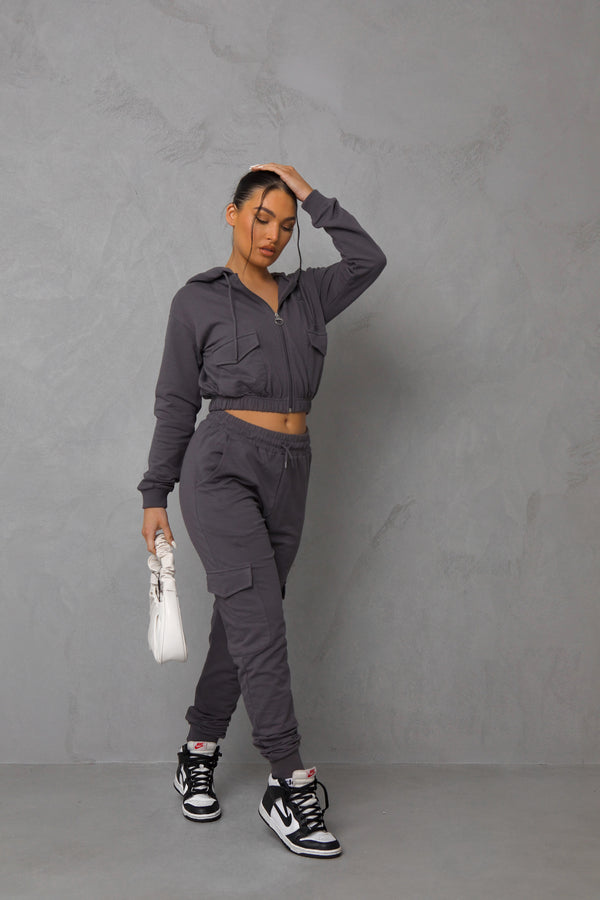 Pindydoll Lotus Excalibur Grey Hooded Cargo Tracksuit