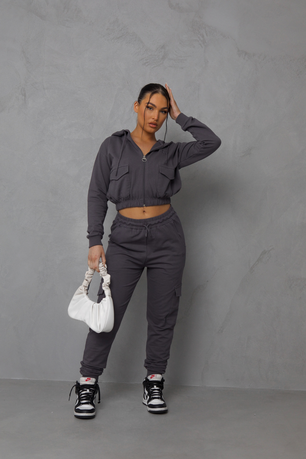Pindydoll Lotus Excalibur Grey Hooded Cargo Tracksuit