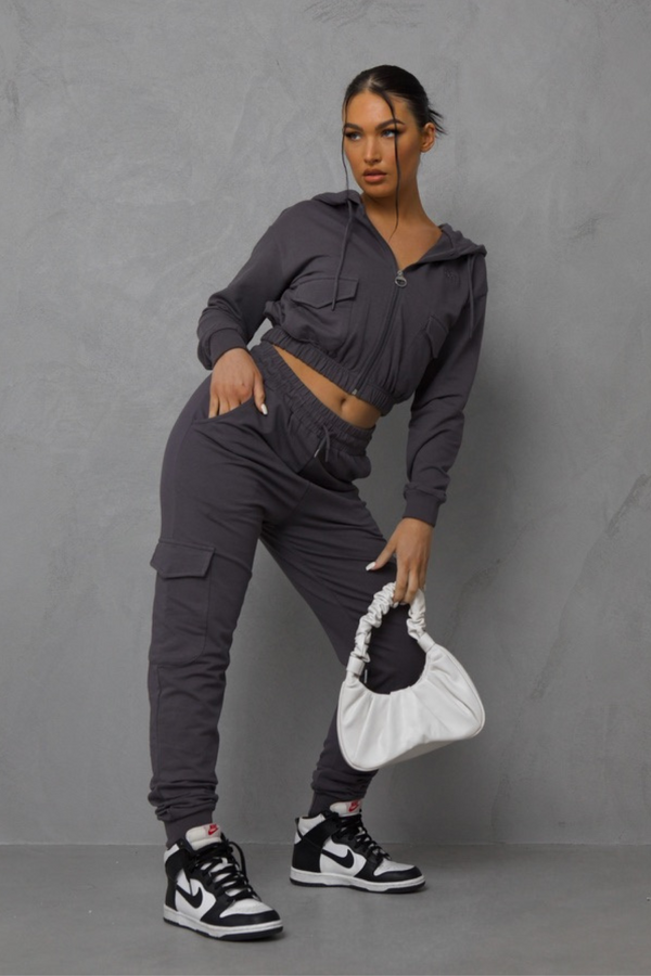 pindydoll Lotus Excalibur Grey Hooded Cargo Tracksuit