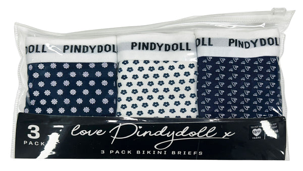 Pindydoll Ariel Navy/White Girls 3 Pack Brief