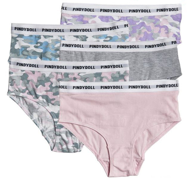 pindydoll Bliss Multi Pink/Grey Girls 5 Pack Brief
