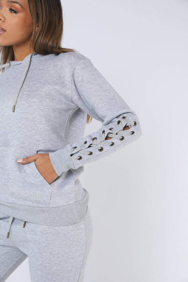 Pindydoll Ellan Grey Marl Hooded Lace Tracksuit