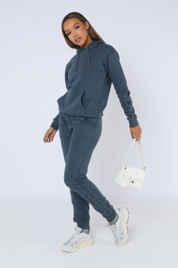 pindydoll Ellan Slate Blue Hooded Lace Tracksuit