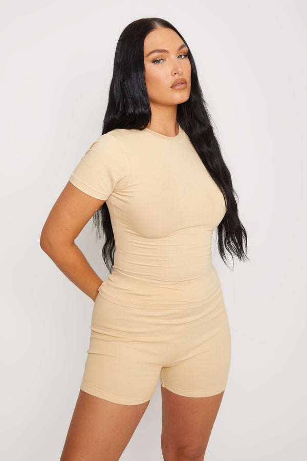 Pindydoll Sansa Beige Stretch Jersey Fitted Tee