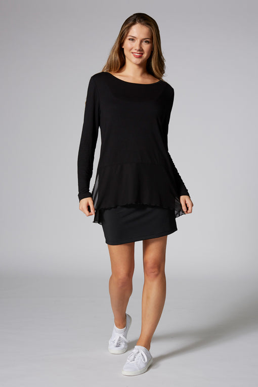 Pineapple Mesh Hem Long Sleeve Top