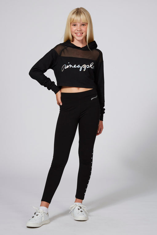 Pineapple Mesh Panel Crop Hoodie