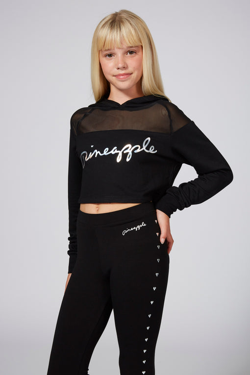 Pineapple Mesh Panel Crop Hoodie