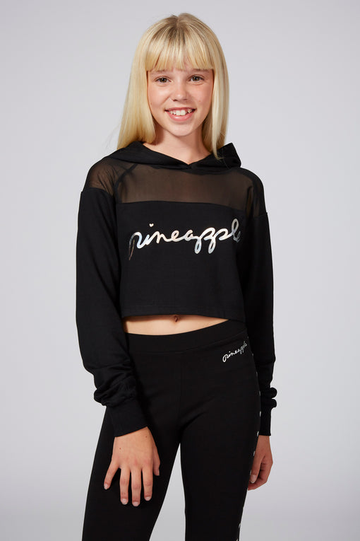 pineapple Mesh Panel Crop Hoodie