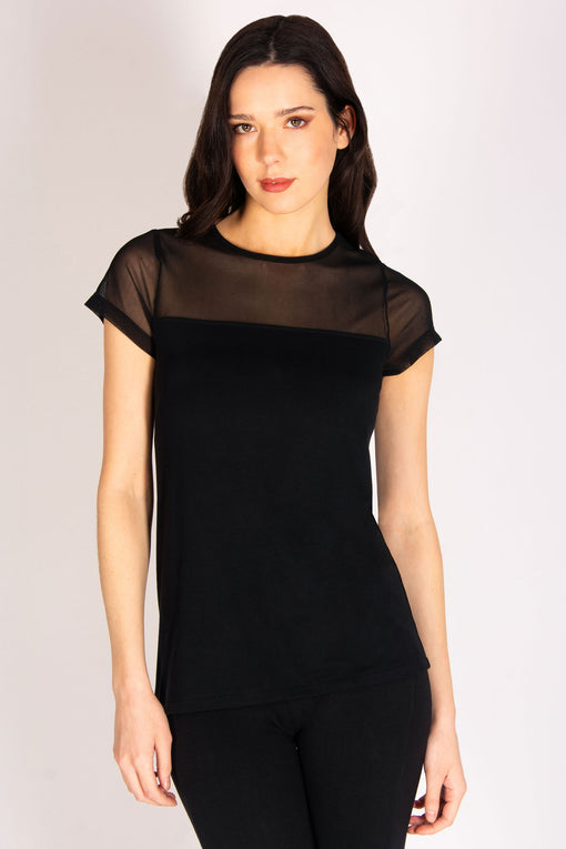 pineapple Mesh Panel Short Sleeve Top