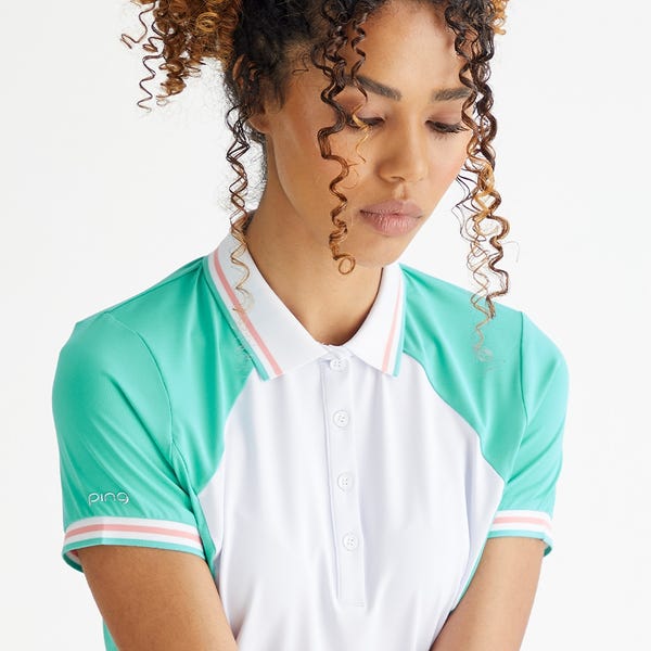 Ping Ali Ladies Short Sleeve Polo Shirt - Bright Aqua/White