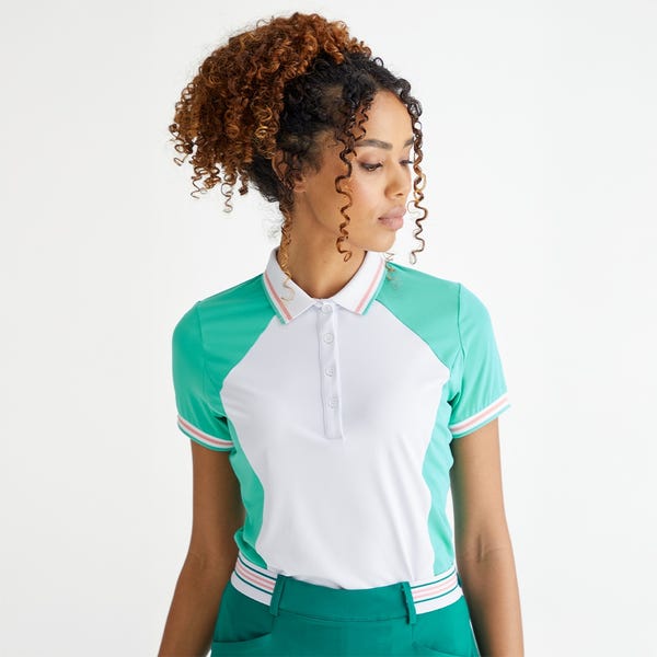 ping Ali Ladies Short Sleeve Polo Shirt - Bright Aqua/White