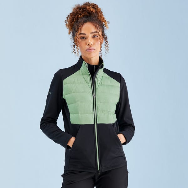 ping Clare Ladies Zoned Fleece Jacket - Black/Eucalyptus Multi