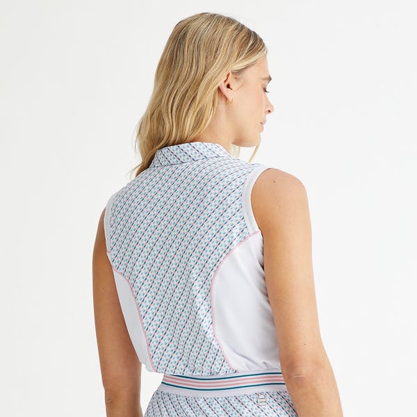 Ping Colleen Ladies Sleeveless Printed Polo Shirt - Neoteric/White