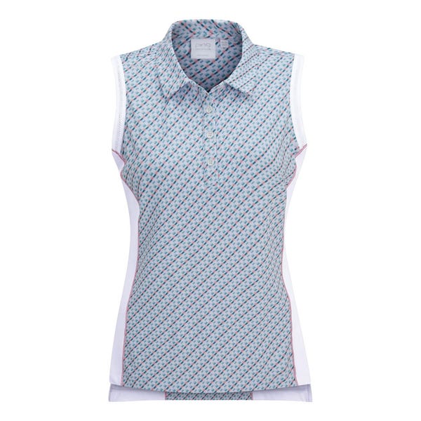 Ping Colleen Ladies Sleeveless Printed Polo Shirt - Neoteric/White
