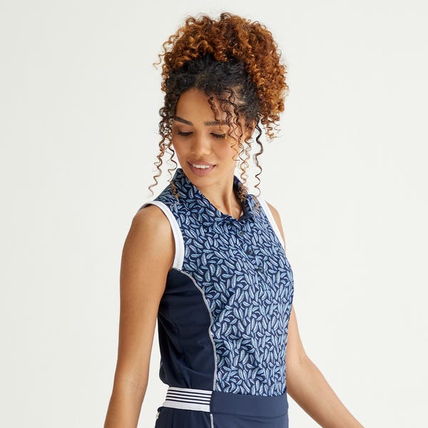 Ping Colleen Ladies Sleeveless Printed Polo Shirt - Paradise Garden/Navy